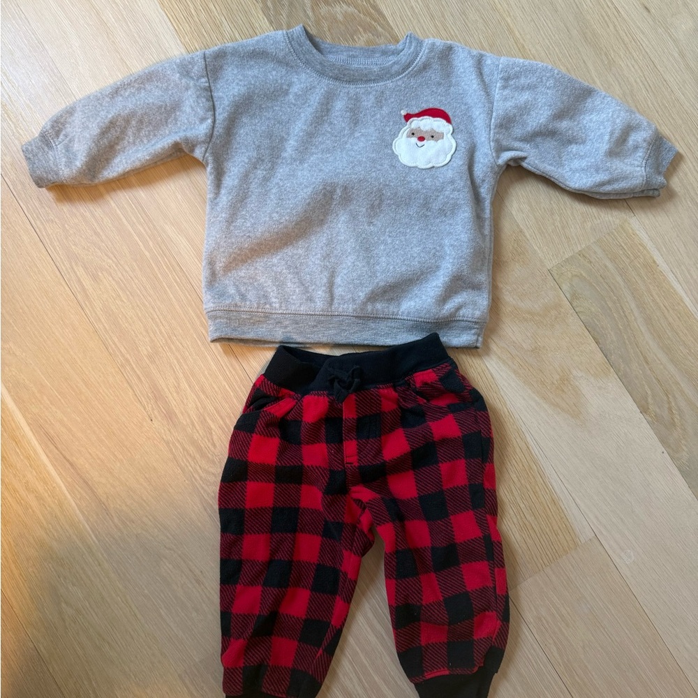 Carter's Santa Red and Black Plaid Sweat Set